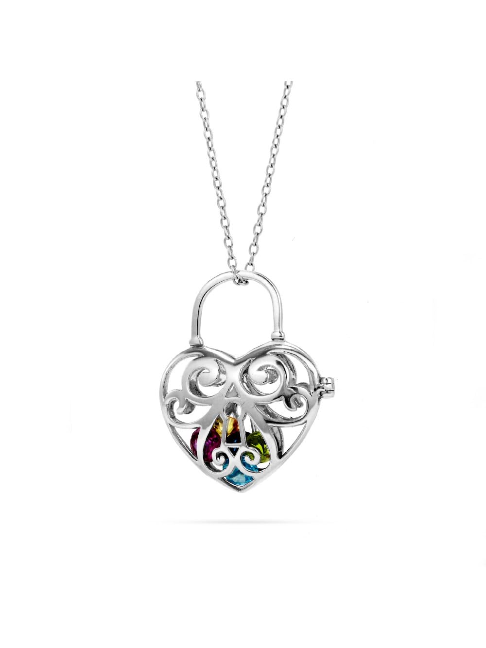 Sterling Silver Personalized 4mm Round Simulated Birthstone Heart Locket (16" chain) - Caged Locket Jewelry - Personalized Locket Necklace for Women - Gift for Her - Gifts for Mom