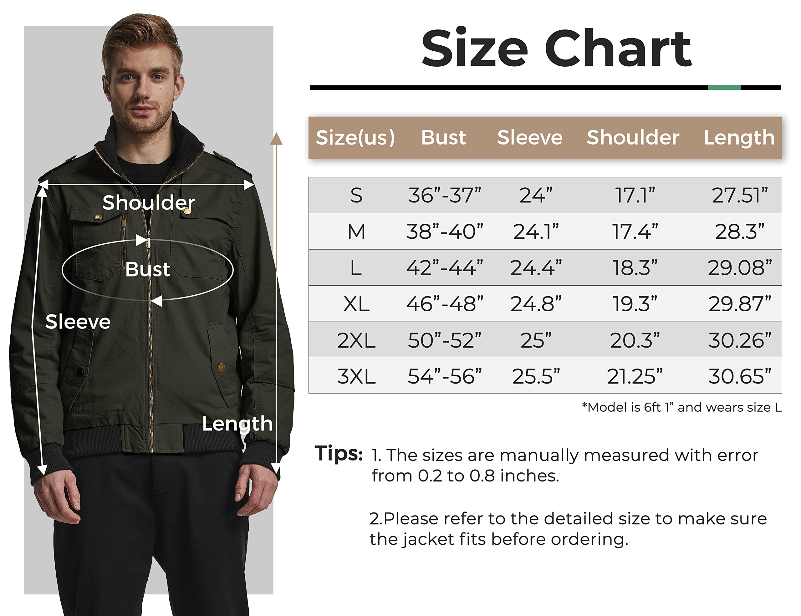 wantdo Men's Big and Tall Casual Cotton Jacket Durable Work Jacket Army Green Large