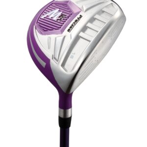 Precise M5 Ladies Womens Complete Right Handed Golf Clubs Set Includes Titanium Driver, S.S. Fairway, S.S. Hybrid, S.S. 5-PW Irons, Putter, Stand Bag, 3 H/C's Purple (Right Hand Petite Size -1")