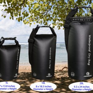 Freegrace Waterproof Dry Bags Set Of 3 Dry Bag With 2 Zip Lock Seals & Detachable Shoulder Strap, Waist Pouch & Phone Case - Can Be Submerged Into Water - For Swimming (Black, 10L)