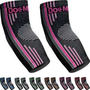 doc miller - compression elbow brace: support for tendonitis, bursitis, tennis, arthritis, workouts - elbow sleeves for men & women, joint pain, enhance fitness, pain relief, 2 packs, pink, medium