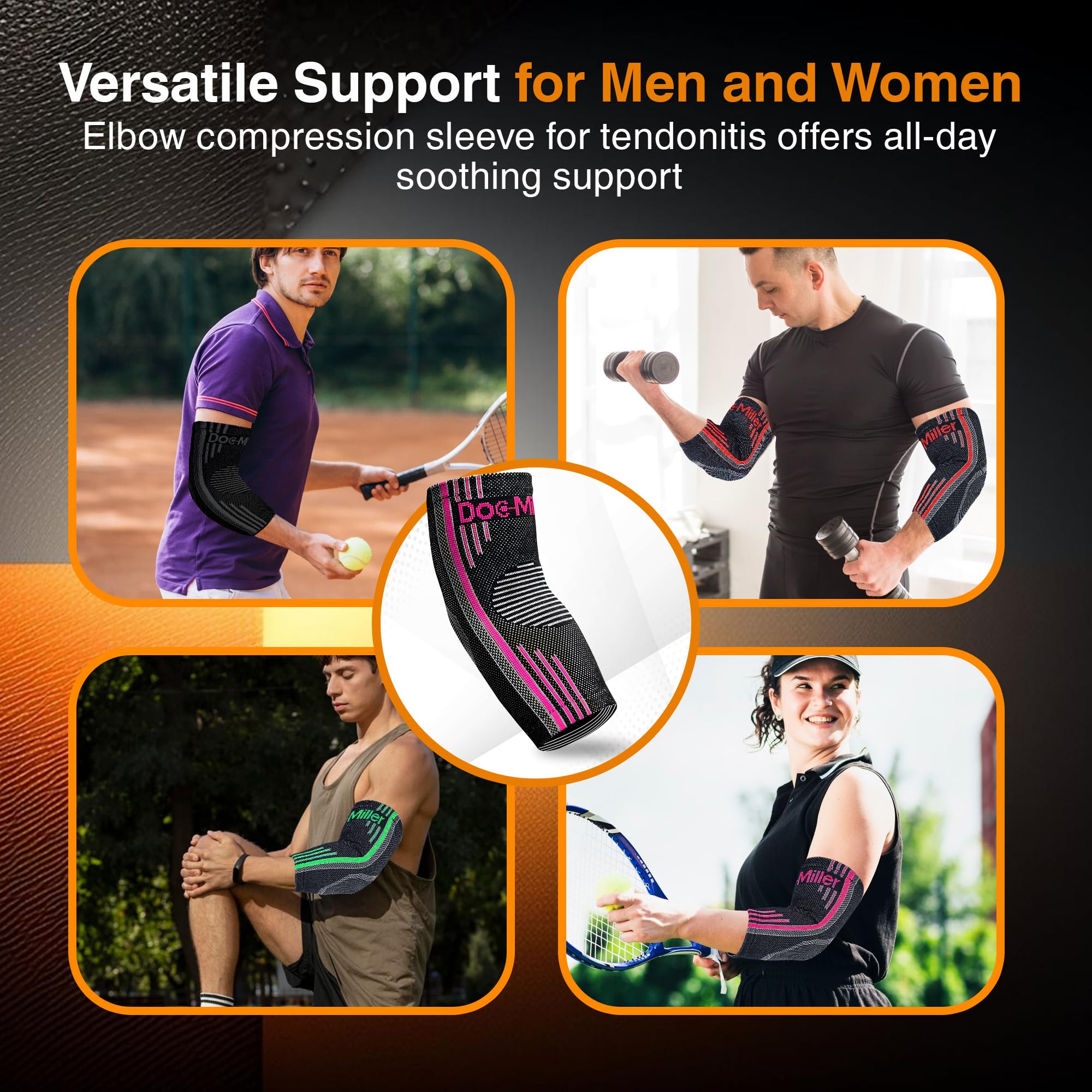 Doc Miller - Compression Elbow Brace: Support for Tendonitis, Bursitis, Tennis, Arthritis, Workouts - Elbow Sleeves for Men & Women, Joint Pain, Enhance Fitness, Pain Relief, 2 Packs, Pink, Medium