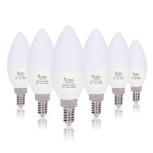 simba lighting led candelabra light bulbs b11 (c37) candle shape e12 base (6 pack) | decorative 7w 60w replacement 110v, 120v for chandelier, ceiling fan, pc cover, non-dimmable, daylight 5000k