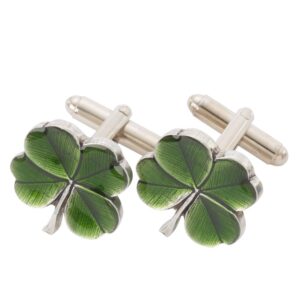 danforth four leaf clover cufflinks – handcrafted green clover pewter cufflinks – made in usa