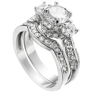 XAHH Wedding Band Engagement Ring Set for Women White Gold 2.5Ct Round White AAA Cz Size 5-11 Size 8