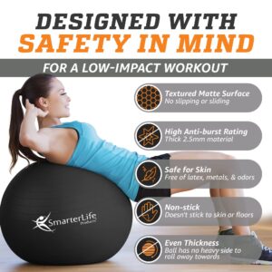 SmarterLife Workout Exercise Ball for Fitness, Yoga, Balance, Stability, or Birthing, Great as Yoga Ball Chair for Office or Exercise Gym Equipment for Home, Non-Slip Design (55 cm, Black)