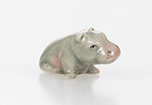 witnystore tiny 1¼" long sitting hippopotamus figurine - collectible figure hippo tropical wildlife mammal animal art - miniature hand made and painted ceramic porcelain clay decor souvenirs