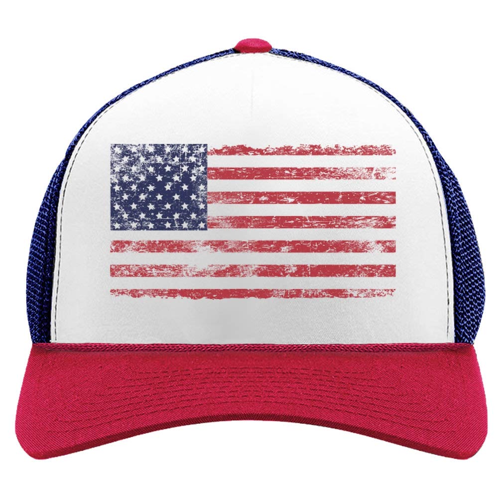 Tstars American Flag Hat 4th of July Trucker Mesh Cap Patriotic Hats for Men Women One Size Blue/White/Red