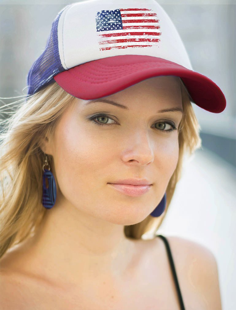 Tstars American Flag Hat 4th of July Trucker Mesh Cap Patriotic Hats for Men Women One Size Blue/White/Red