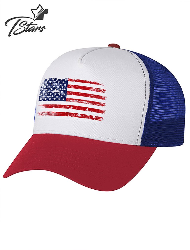 Tstars American Flag Hat 4th of July Trucker Mesh Cap Patriotic Hats for Men Women One Size Blue/White/Red