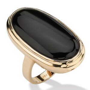 PalmBeach Yellow Gold-Plated or Silvertone Oval Cut Natural Black Onyx Bezel Set Ring Size 9