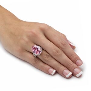 PalmBeach Platinum-Plated Oval Shaped Pink Cubic Zirconia Ring Sizes 6-10 Size 7