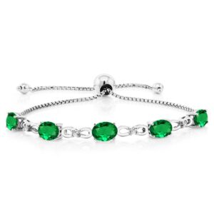 Gem Stone King 925 Sterling Silver Green Nano Emerald and White Lab Grown Diamond Tennis Bracelet For Women (3.02 Cttw, Gemstone May Birthstone, Oval 7x5MM, Fully Adjustable Up to 9 Inch)