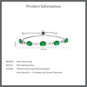 Gem Stone King 925 Sterling Silver Green Nano Emerald and White Lab Grown Diamond Tennis Bracelet For Women (3.02 Cttw, Gemstone May Birthstone, Oval 7x5MM, Fully Adjustable Up to 9 Inch)