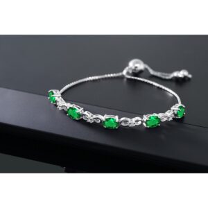 Gem Stone King 925 Sterling Silver Green Nano Emerald and White Lab Grown Diamond Tennis Bracelet For Women (3.02 Cttw, Gemstone May Birthstone, Oval 7x5MM, Fully Adjustable Up to 9 Inch)