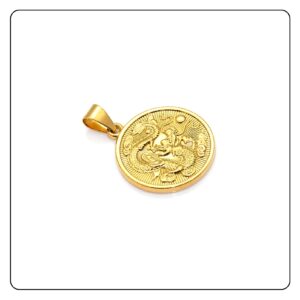 Fusamk Hip Hop 18K Alloy Dragon Round Tag Pendant Coin Necklace(Gold)