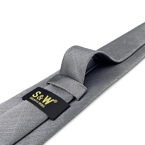 SHLAX&WING Solid Color Grey Mens Neckties Silk Ties Business Classic 57.5 inches