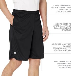 Russell Athletics Men's Dri Power Essential Performance Shorts with Pocket - Workout and Gym Active Wear, Black, Large