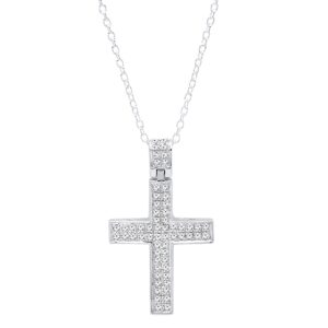 Dazzlingrock Collection 0.35 Carat (ctw) Round White Diamond Filigree Grooved Cross Pendant with 18 inch Silver Chain for Women in 925 Sterling Silver