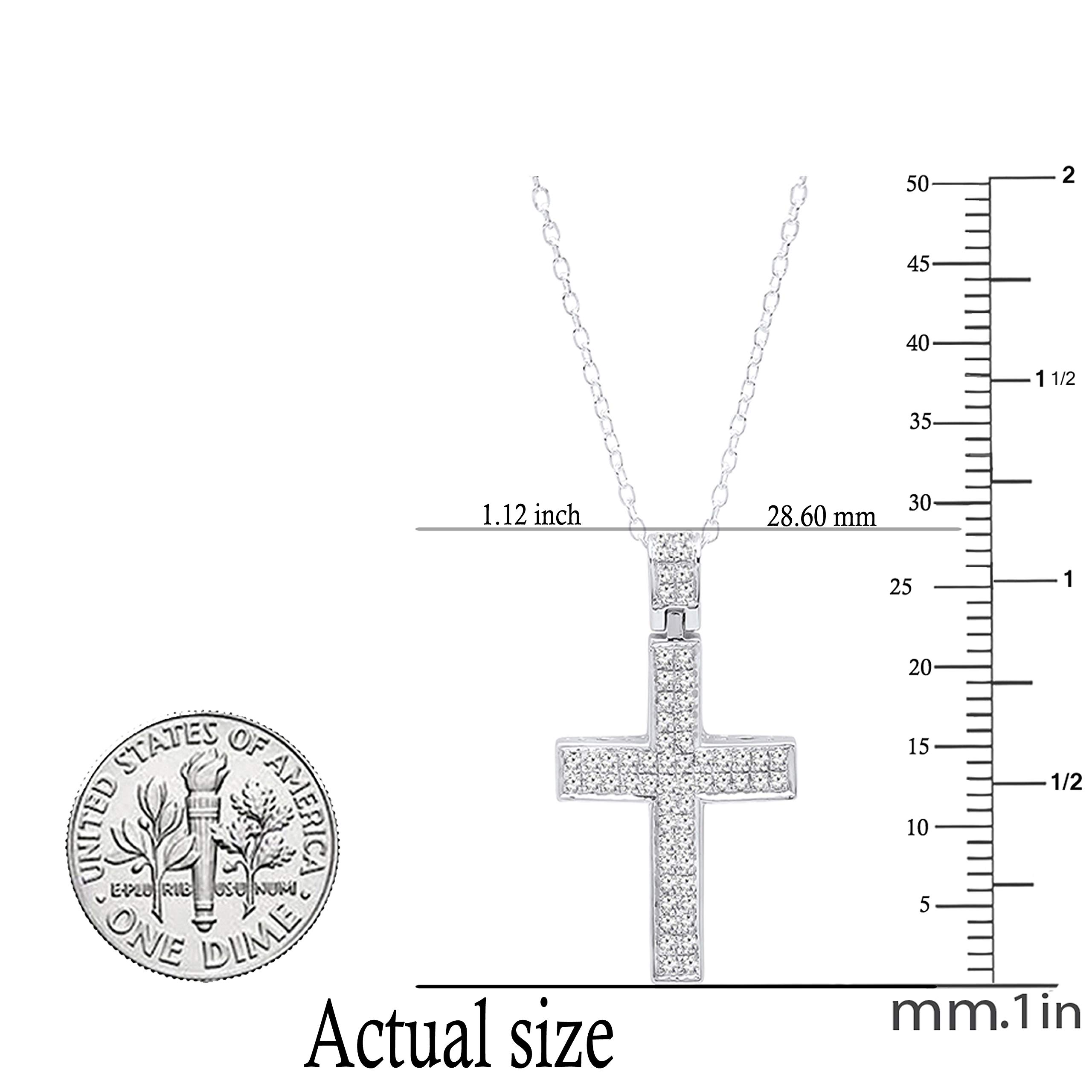 Dazzlingrock Collection 0.35 Carat (ctw) Round White Diamond Filigree Grooved Cross Pendant with 18 inch Silver Chain for Women in 925 Sterling Silver