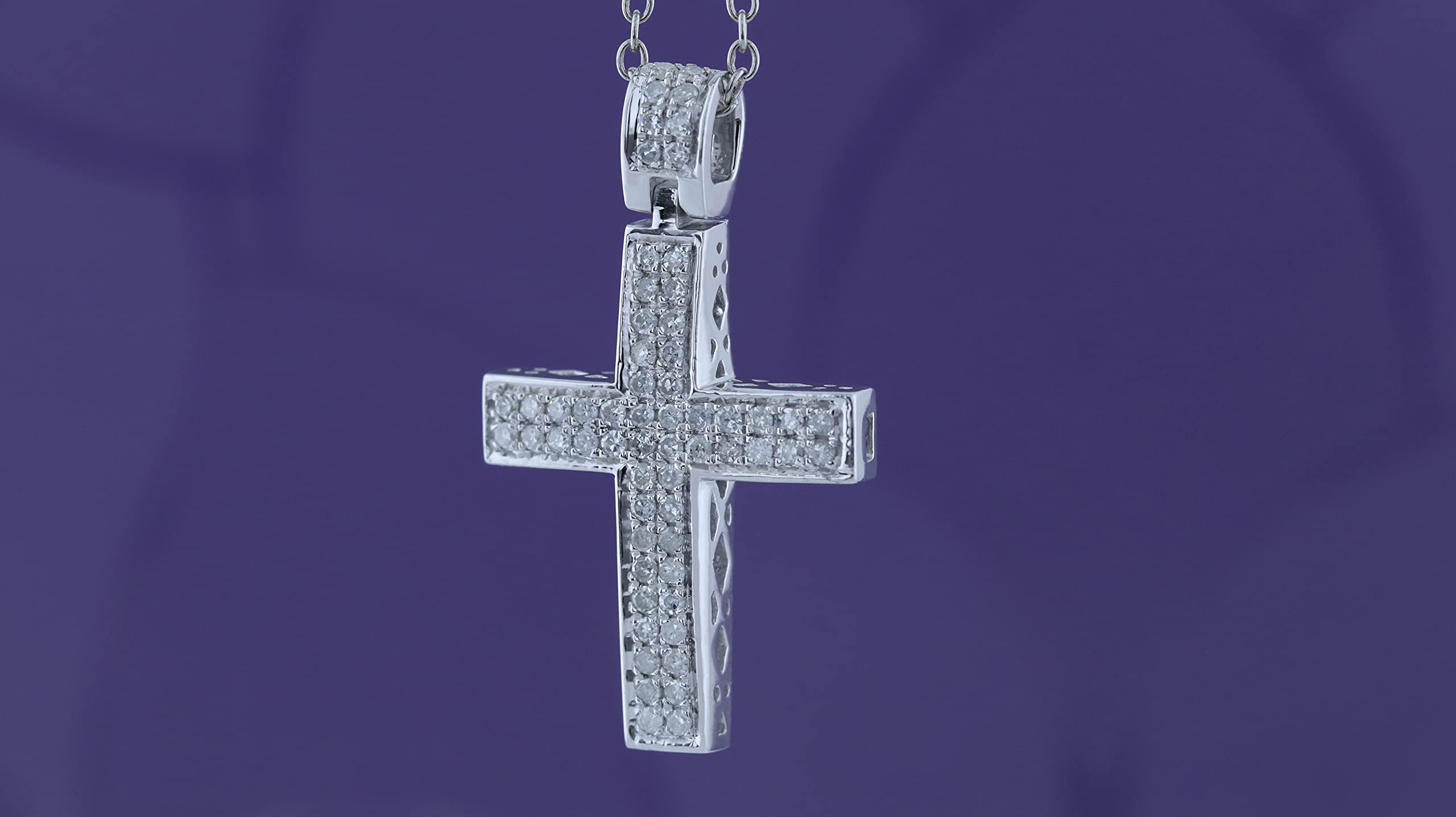 Dazzlingrock Collection 0.35 Carat (ctw) Round White Diamond Filigree Grooved Cross Pendant with 18 inch Silver Chain for Women in 925 Sterling Silver