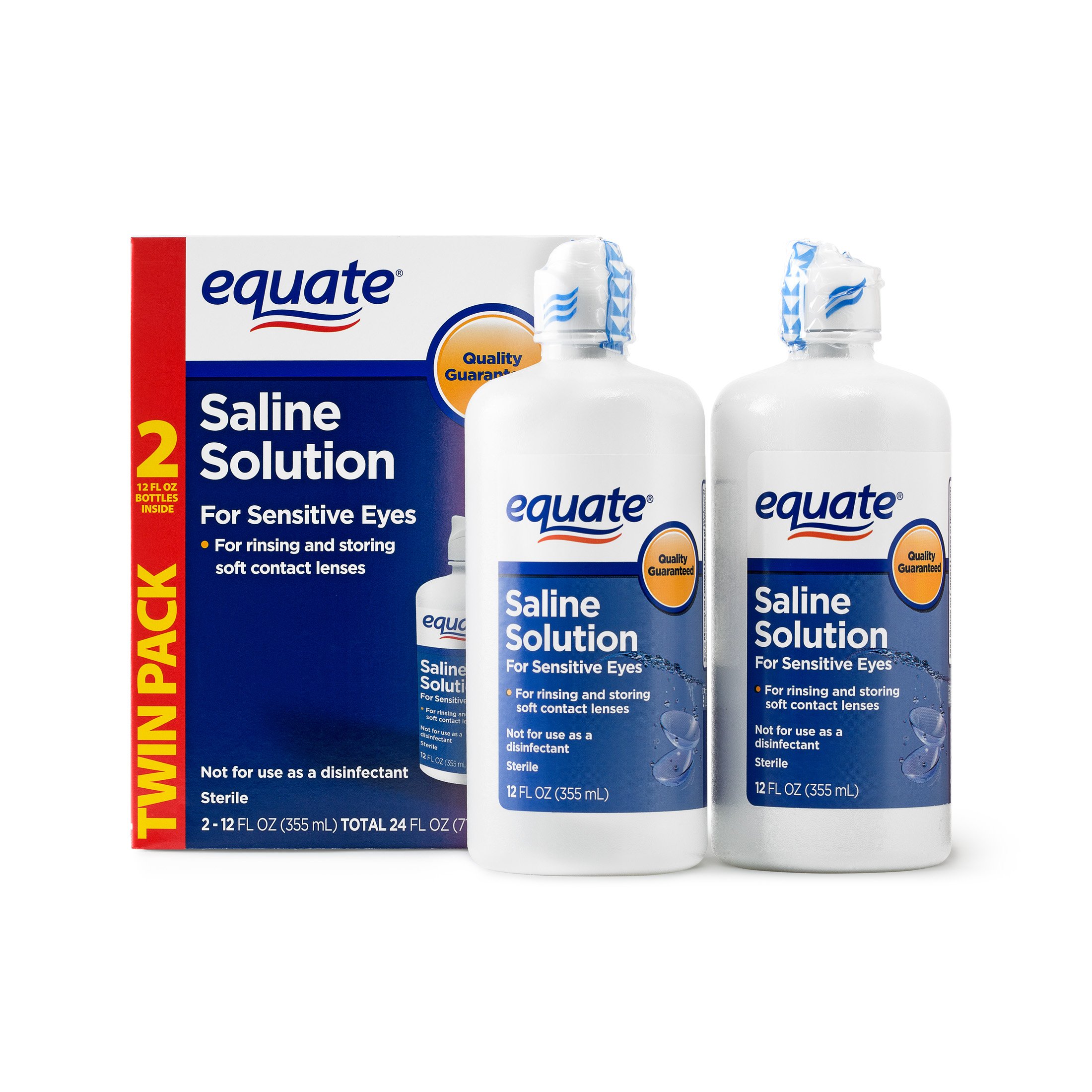 Equate Saline Solution, Contact Lens Solution for Sensitive Eyes Twin Pack 2 x 12 fl oz (2x12 Fl Oz)