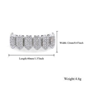 JINAO 18K Gold Plated Iced out CZ Fang Top Bottom Mouth Teeth Grills Set (SILVER BOTTOM)