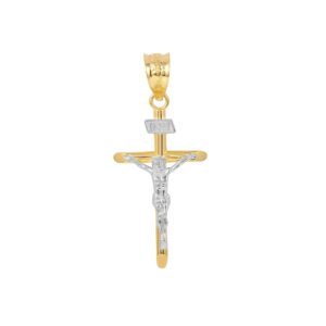 solid 10k two-tone gold cross charm inri crucifix pendant (1.18")