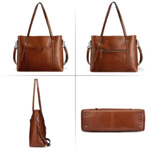 S-ZONE Women Genuine Leather Top Handle Satchel Daily Work Tote Shoulder Bag