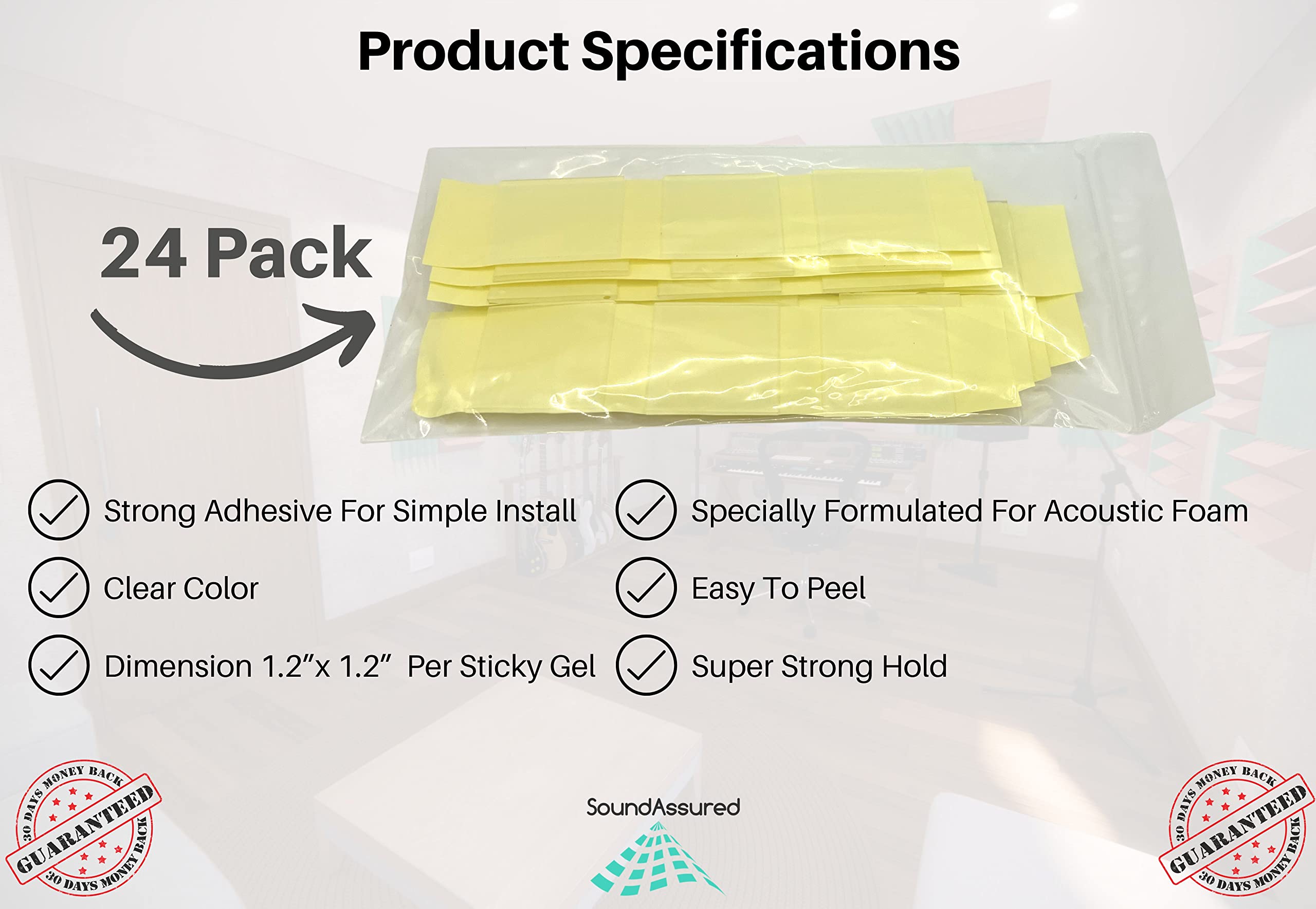 Mounting Tape for Acoustic Soundproofing Foam - Double Sided Adhesive Squares for Easy Installation