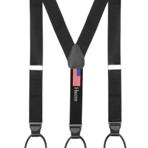 HOLD'EM Suspender for Men MADE IN USA – Y-Back Genuine Leather Trimmed Button End Non-Stretch Tuxedo Suspenders -Black