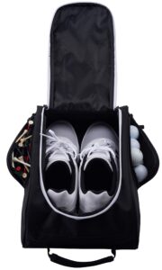 athletico golf shoe bag - zippered shoe carrier bags with ventilation & outside pocket for socks, tees, etc. perfect storage (black)