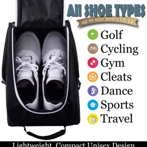 Athletico Golf Shoe Bag - Zippered Shoe Carrier Bags With Ventilation & Outside Pocket for Socks, Tees, etc. Perfect Storage (Black)