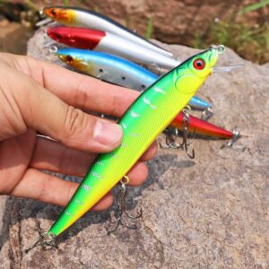 Sougayilang Fishing Lures Hard Bait Minnow Crankbait with Treble Hook Life-like Swimbait Fishing Bait Deep Diver Lure Sinking Lure for Bass Trout Fishing Pack of 10PCS