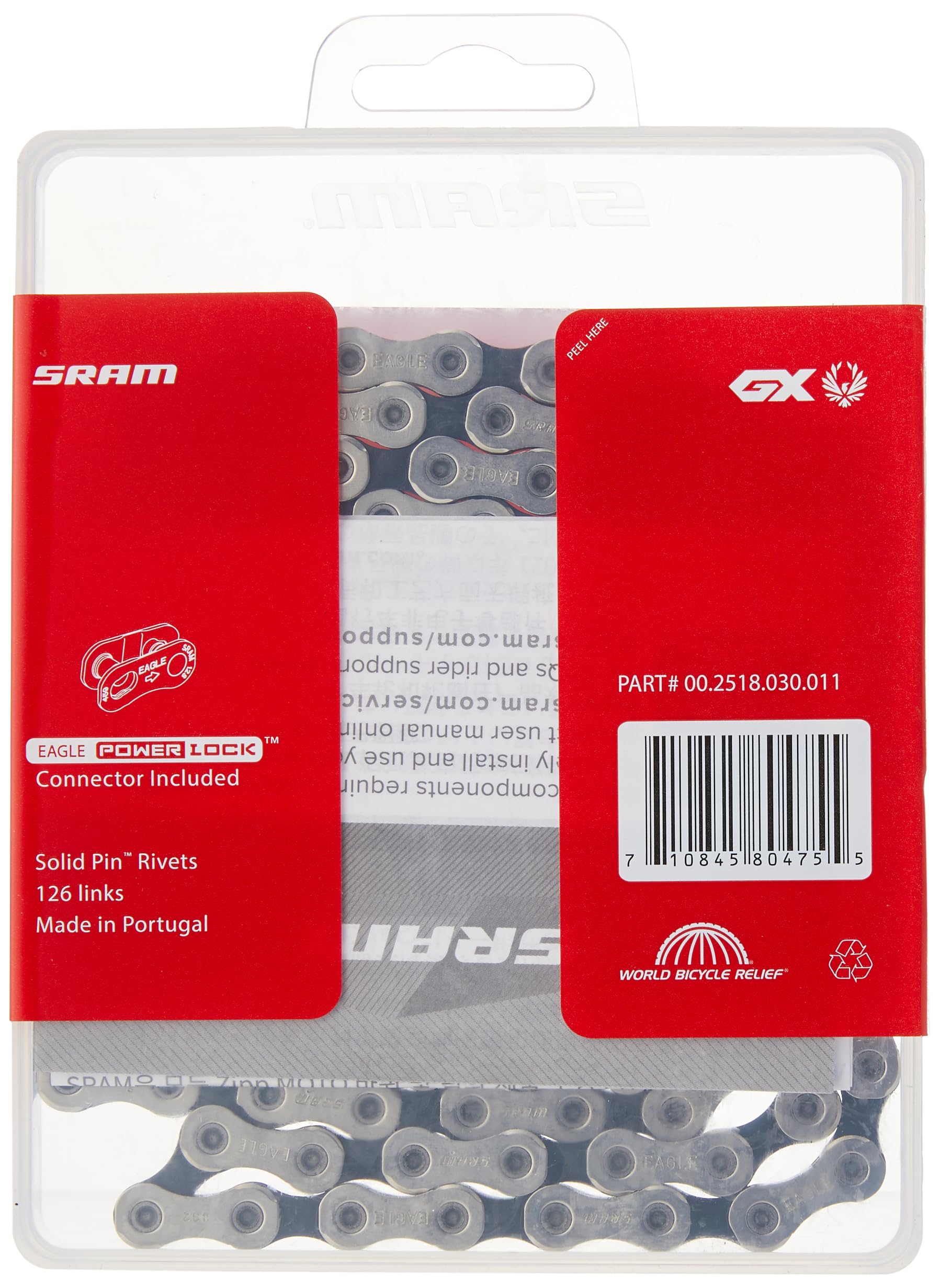 SRAM GX Eagle Hollow Pin 12-Speed Chain 126 links with PowerLock, Silver/Gray