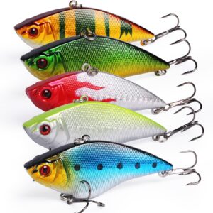 Sougayilang Fishing Lures Large Hard Bait Minnow VIB Lure with Treble Hook Life-like Swimbait Fishing Bait Popper Crankbait Vibe Sinking Lure for Bass Trout Walleye Redfish