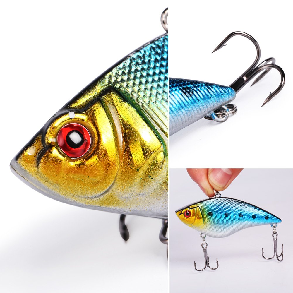 Sougayilang Fishing Lures Large Hard Bait Minnow VIB Lure with Treble Hook Life-like Swimbait Fishing Bait Popper Crankbait Vibe Sinking Lure for Bass Trout Walleye Redfish