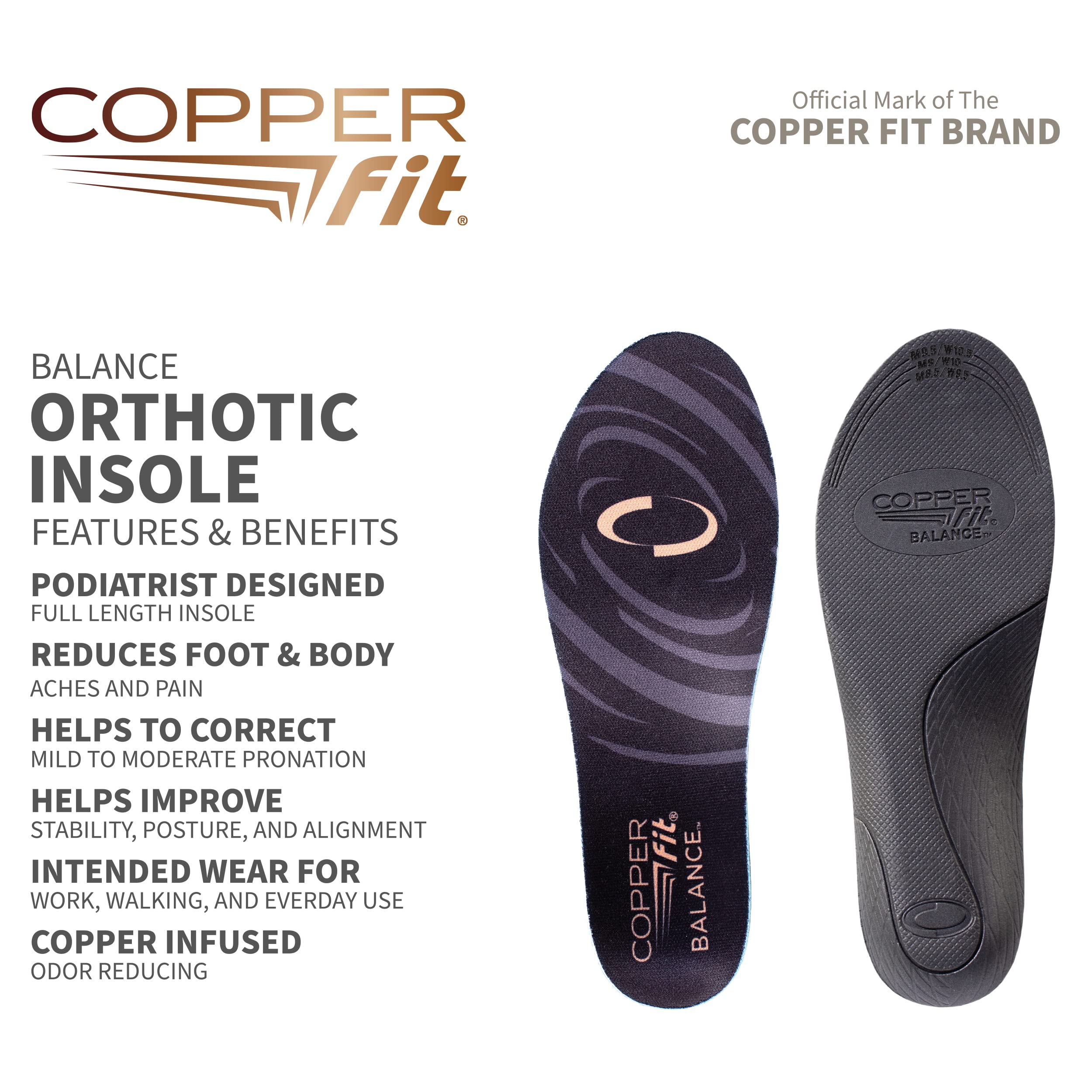 Copper Fit Balance Copper Infused Orthotic Insole, Large