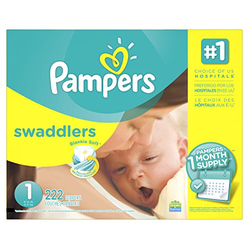 Pampers Swaddlers Disposable Diapers Newborn, Size 1 (8-14 lb), 222 Count, One Month Supply