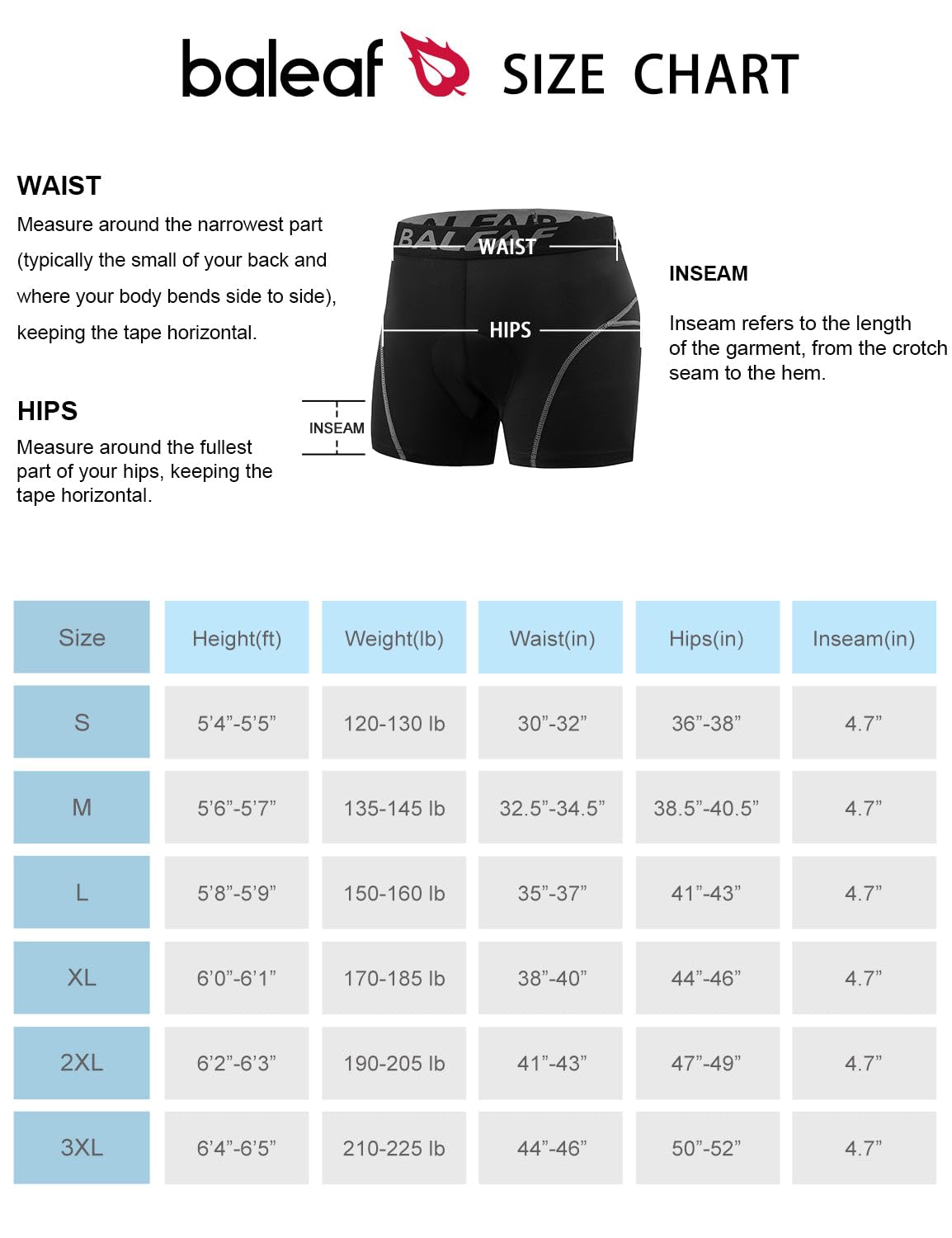 BALEAF Men's 3D Padded Bike Shorts Cycling Underwear MTB Liner Road Biking Bicycle Clothes Grey XXL