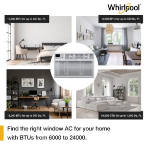 Whirlpool 10,000 BTU Window Air Conditioner and Dehumidifier, 115V, Window AC Unit for Medium Rooms up to 450 Sq. Ft., Apartment, or Bedroom with Remote Control, White