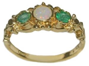 letsbuygold 10k yellow gold real genuine opal & emerald womens band ring - size 7