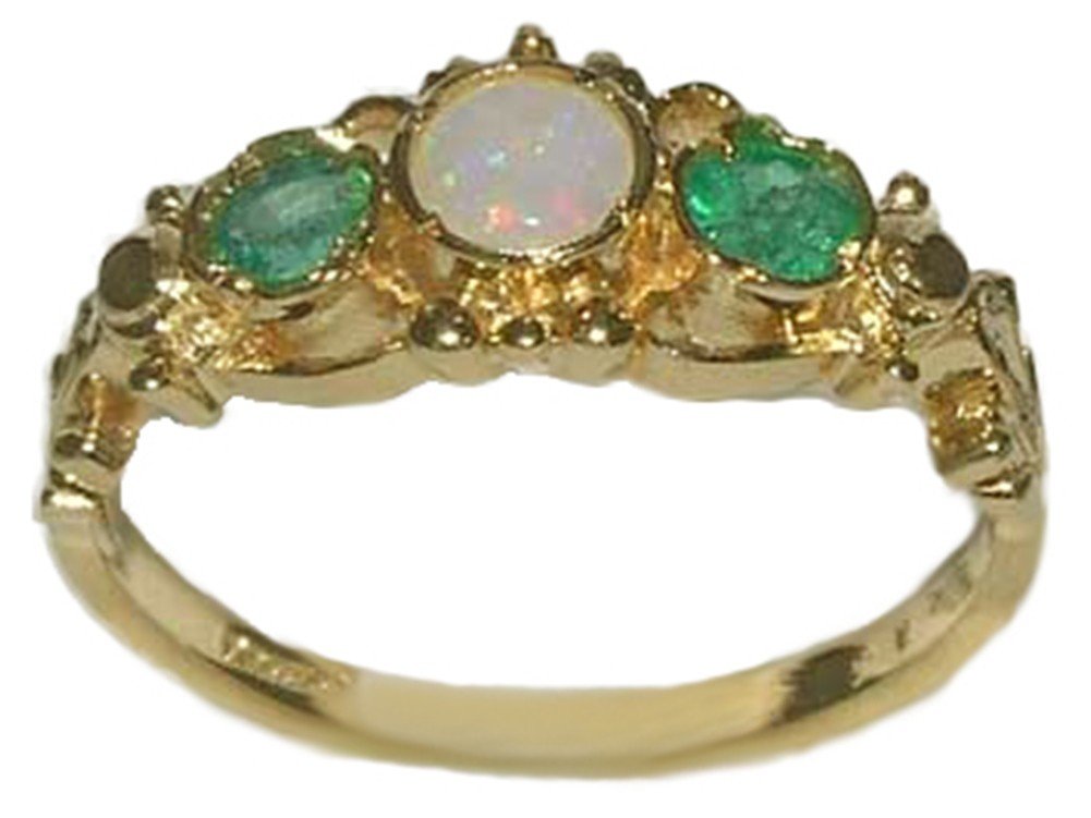 LetsBuyGold 10k Yellow Gold Real Genuine Opal & Emerald Womens Band Ring - Size 7