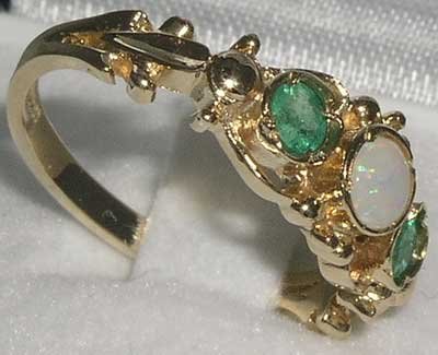 LetsBuyGold 10k Yellow Gold Real Genuine Opal & Emerald Womens Band Ring - Size 7