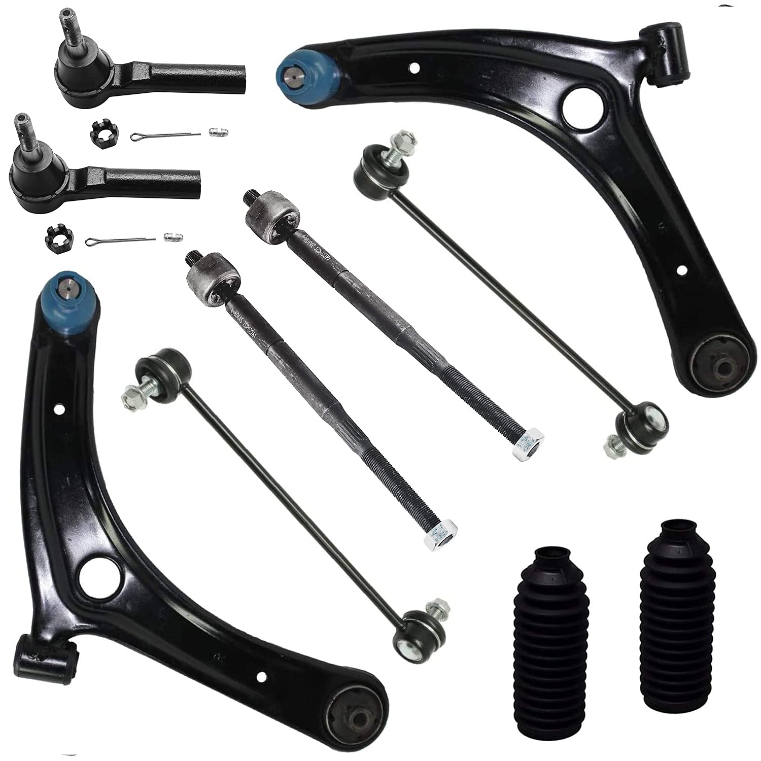 Detroit Axle - Front End 10pc Suspension Kit for 07-17 Jeep Patriot Compass, 09-12 Dodge Caliber, 2 Lower Control Arms w/Ball Joints 4 Outer Inner Tie Rods 2 Sway Bars 2 Boots Replacement