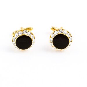 MRCUFF Black Onyx Round Crystal Tuxedo Cufflinks & Studs Set in a Presentation Gift Box & Polishing Cloth