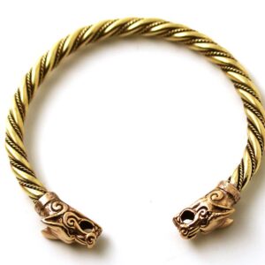 LynnAround Bronze Norse Nordic Viking Fenrir Wolf Head Twisted Cable Bangle Cuff Bracelet Arm Ring Pagan Jewelry (8 Inches)