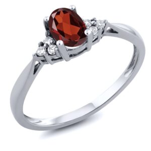 Gem Stone King 14K White Gold Red Garnet and Diamond Engagement Ring For Women (0.56 Cttw, Gemstone Birthstone, Available In Size 5, 6, 7, 8, 9)