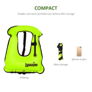 Lyuwpes Inflatable Snorkel Vest Adult Snorkeling Jackets Free Diving Swimming Safety Load Up to 220 Ibs Green