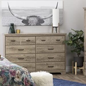 South Shore Versa Collection 8-Drawer Double Dresser, Weathered Oak with Antique Handles